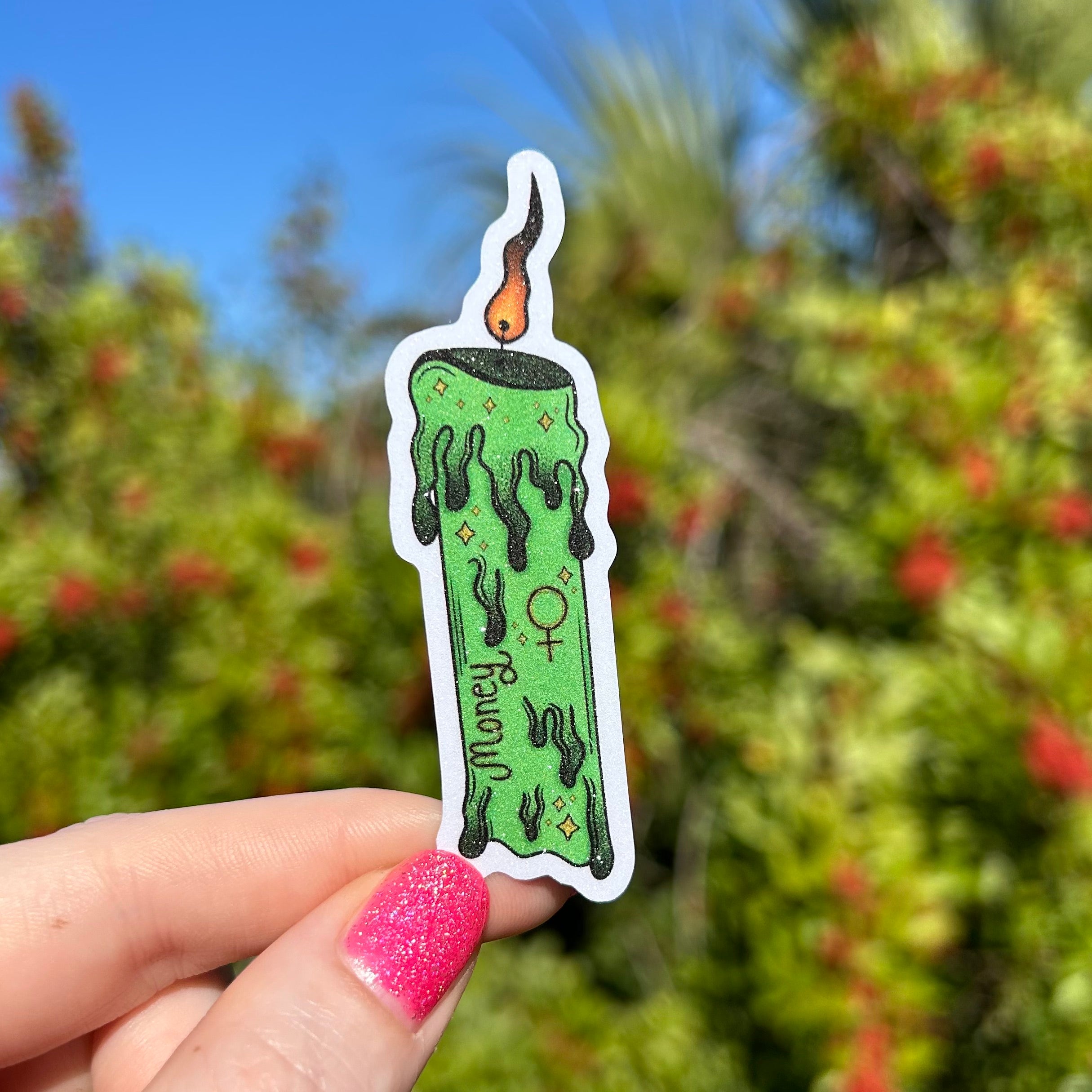 Money Spell Candle Glitter Sticker