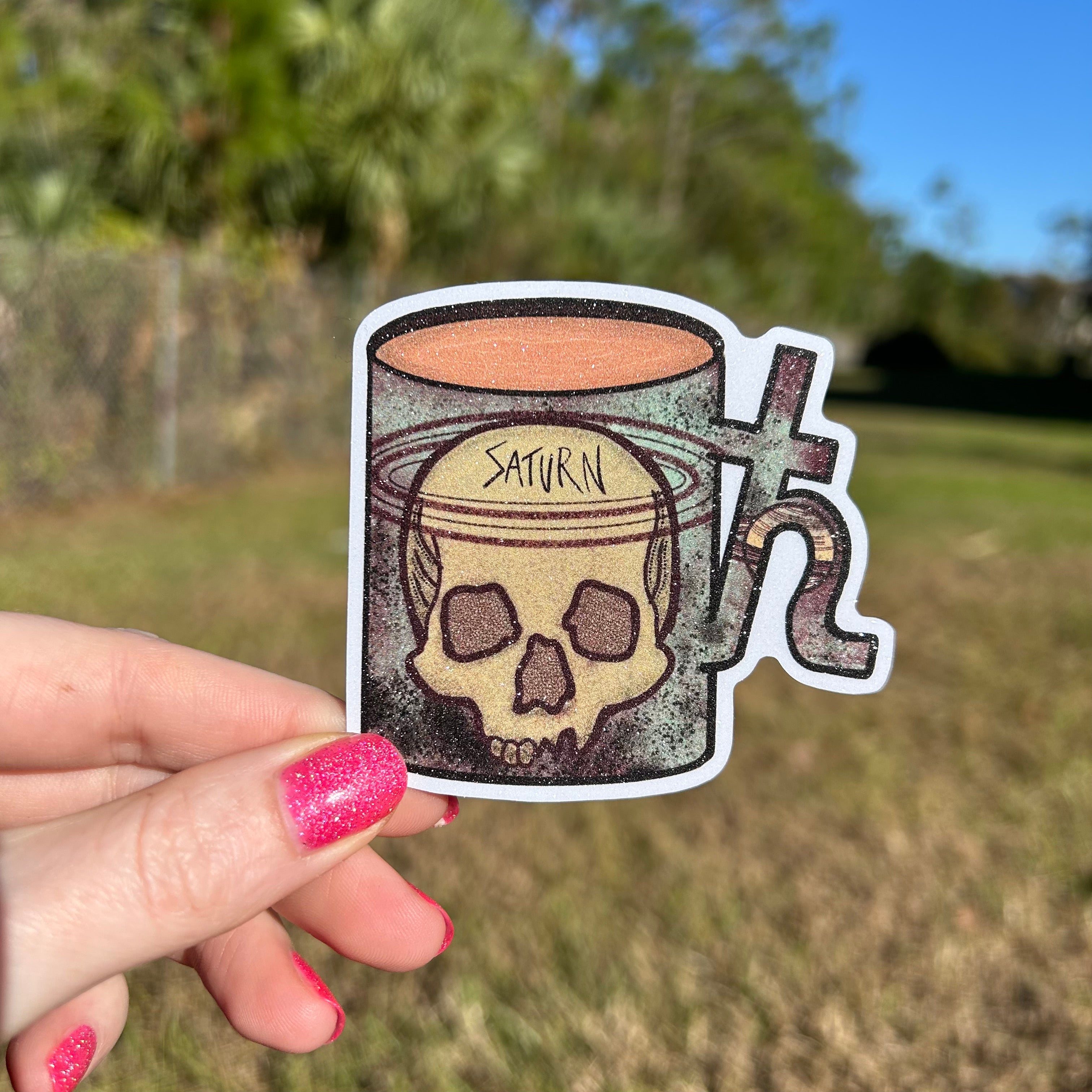 Saturn Coffee Astrology Glitter Sticker