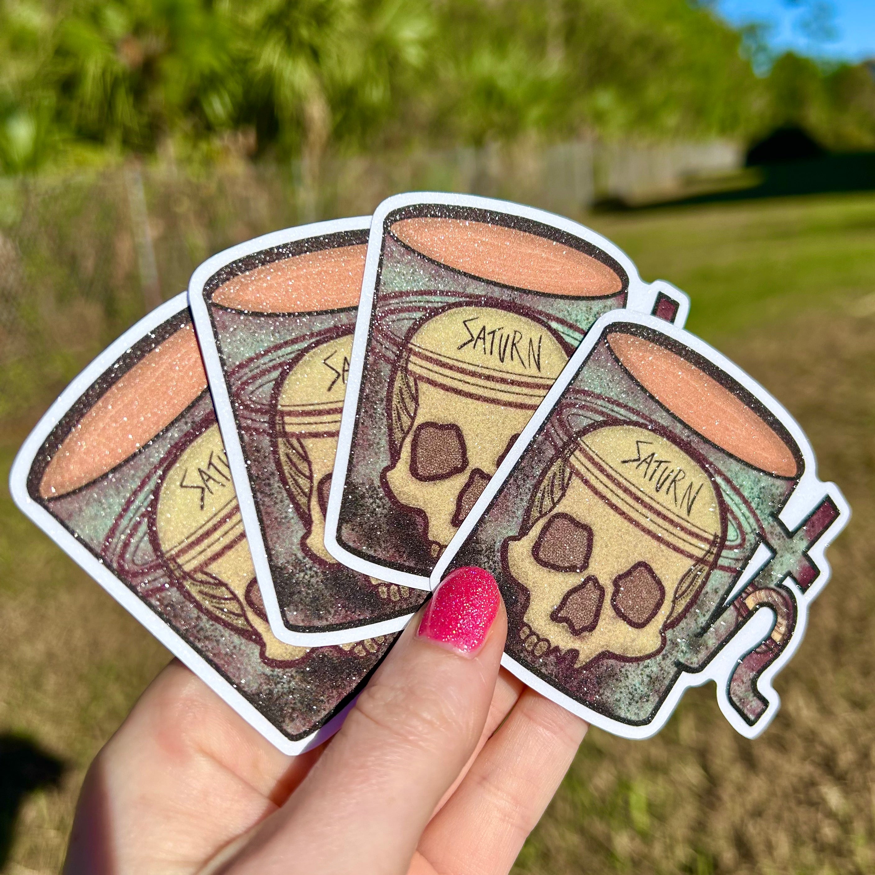 Saturn Coffee Astrology Glitter Sticker