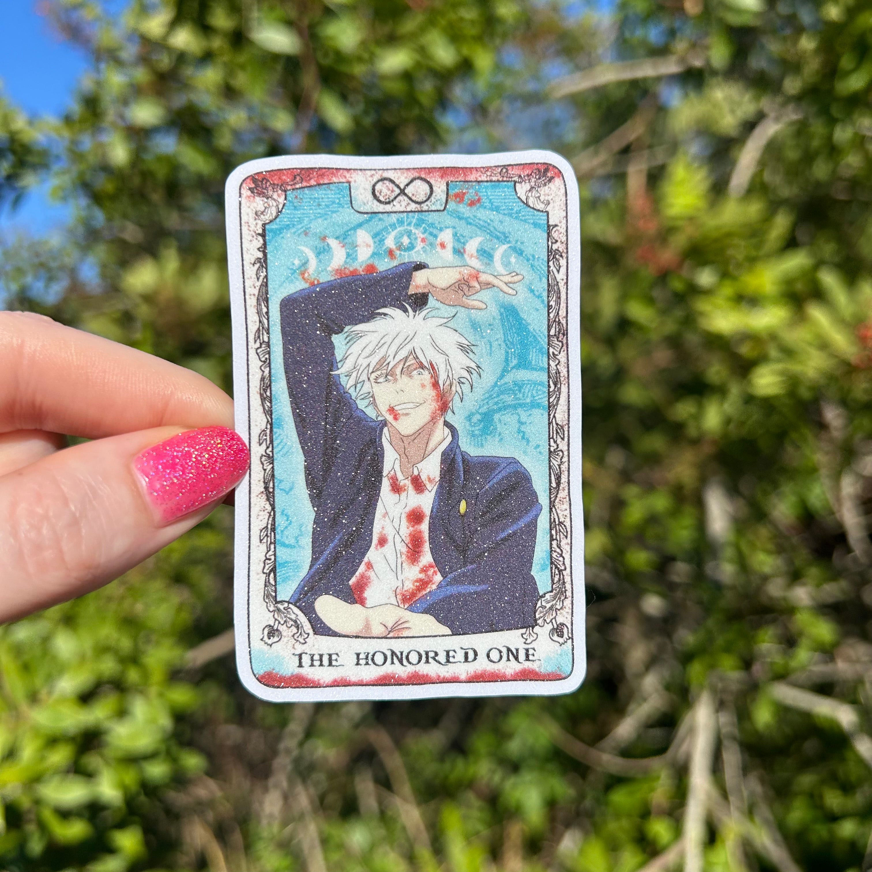 The Honored One Tarot Anime Glitter Sticker