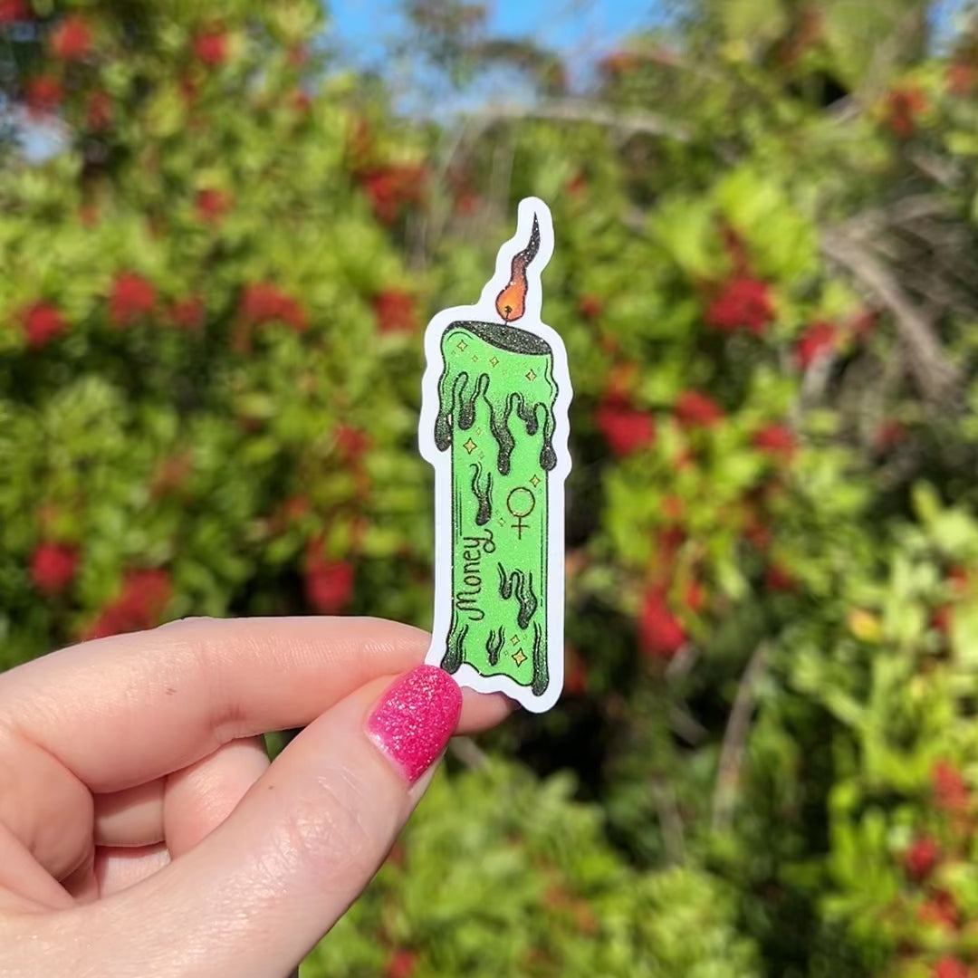 Money Spell Candle Glitter Sticker